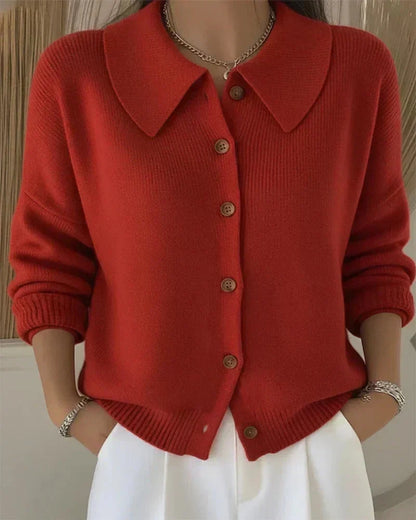 Hestia Structured Collar Knit Cardigan - Red