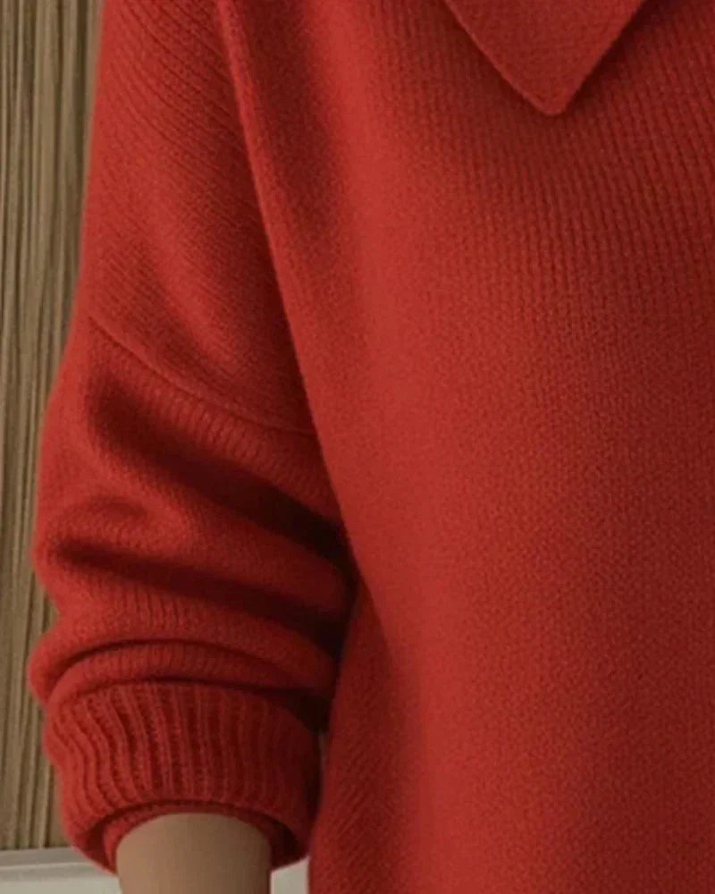 Hestia Structured Collar Knit Cardigan - Red