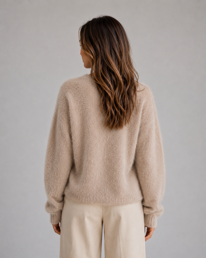 Hetta Fluffy V-Neck Button-Front Cardigan - Khaki