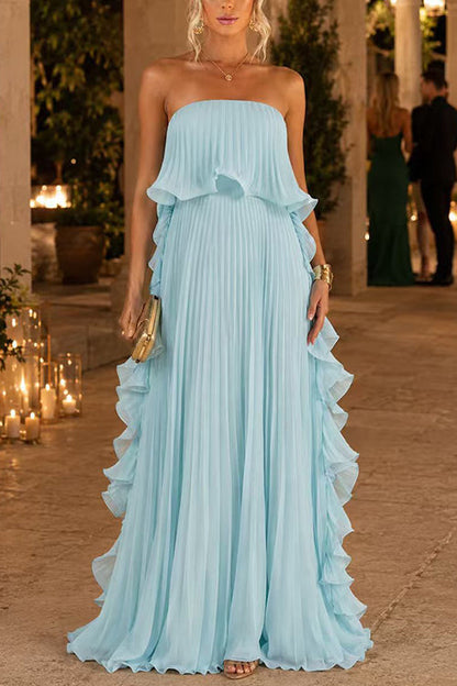 Hilary Strapless Ruffle Maxi Dress - Ice Blue