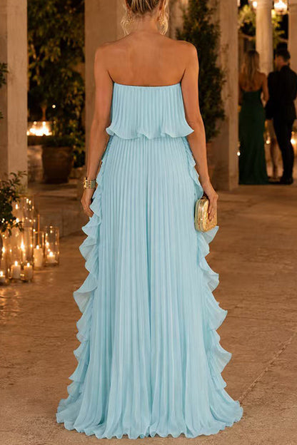 Hilary Strapless Ruffle Maxi Dress - Ice Blue