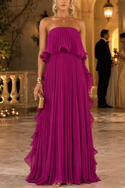 Hilary Strapless Ruffle Maxi Dress - Magenta