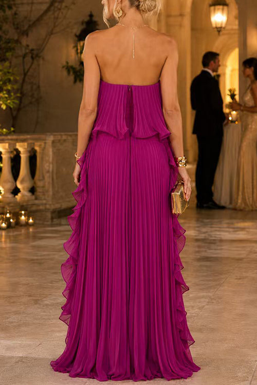 Hilary Strapless Ruffle Maxi Dress - Magenta