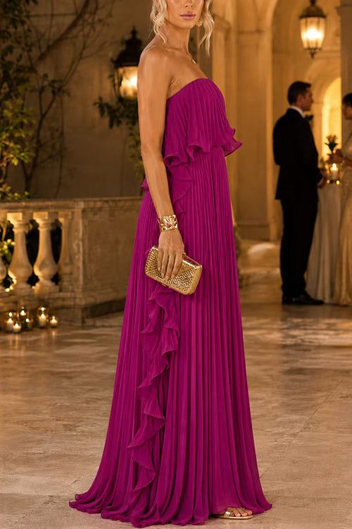 Hilary Strapless Ruffle Maxi Dress - Magenta