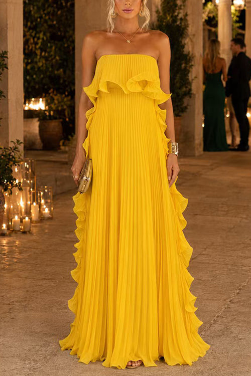 Hilary Strapless Ruffle Maxi Dress - Sunflower Yellow