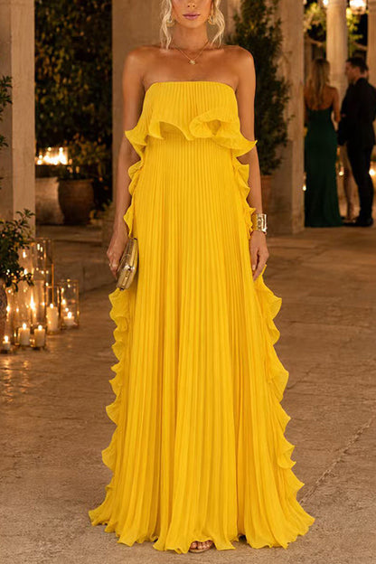 Hilary Strapless Ruffle Maxi Dress - Sunflower Yellow