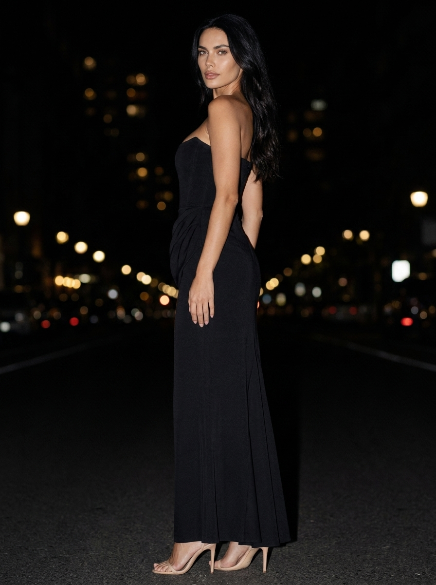 Hollyn Strapless Ruched Maxi Dress - Black