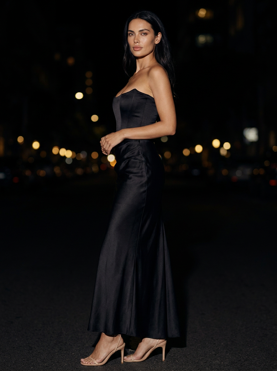 Hollyn Strapless Ruched Maxi Dress - Black