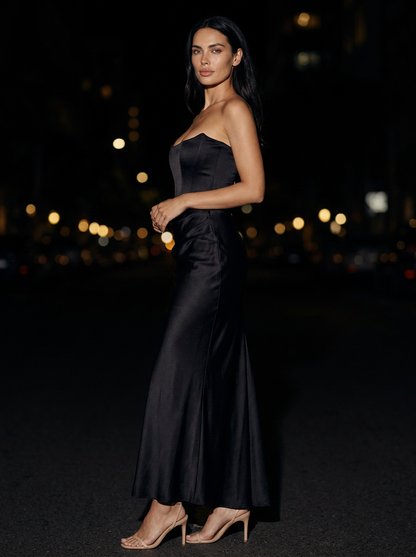 Hollyn Strapless Ruched Maxi Dress - Black
