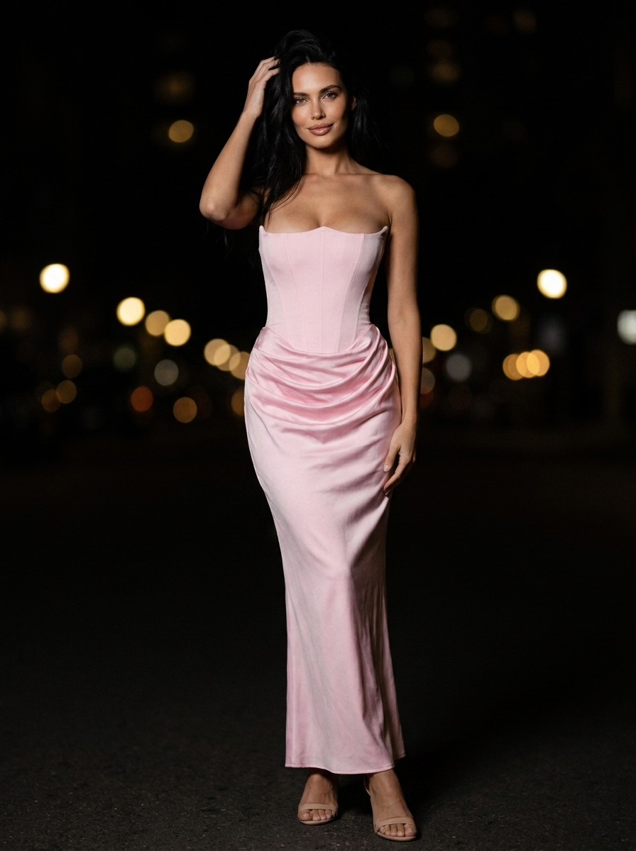 Hollyn Strapless Ruched Maxi Dress - Blush Pink