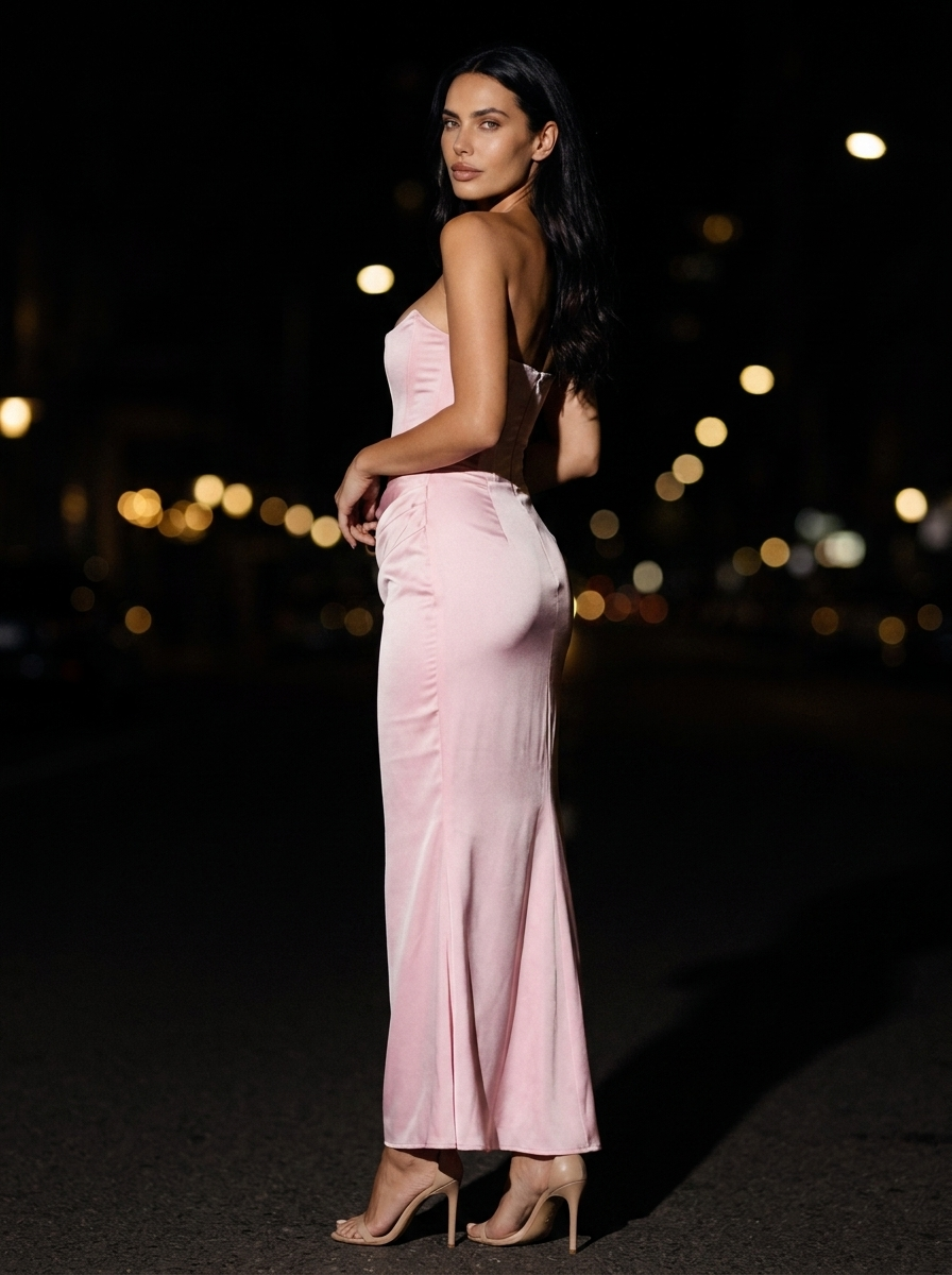 Hollyn Strapless Ruched Maxi Dress - Blush Pink