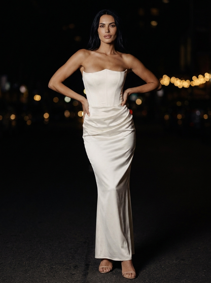 Hollyn Strapless Ruched Maxi Dress - Ivory