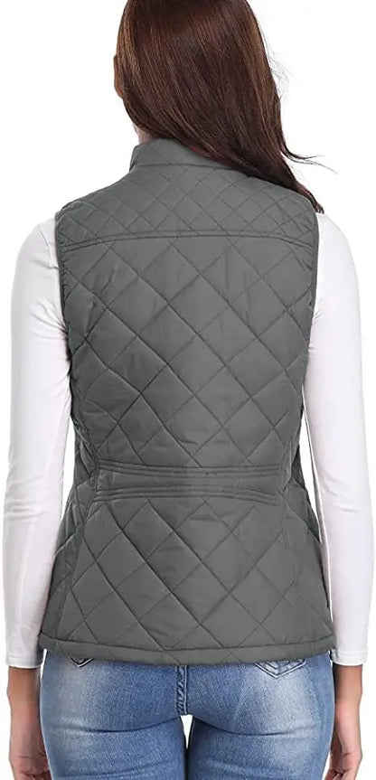 Hulda Quilted Stand Collar Vest Jacket - Charcoal Gray