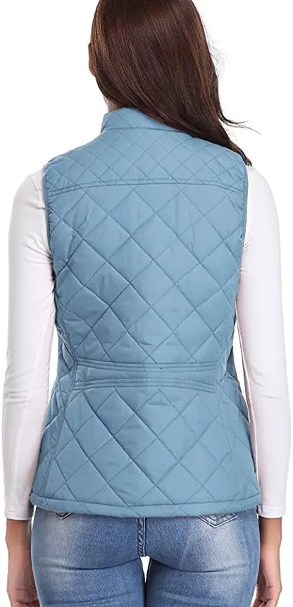Hulda Quilted Stand Collar Vest Jacket - Light Blue