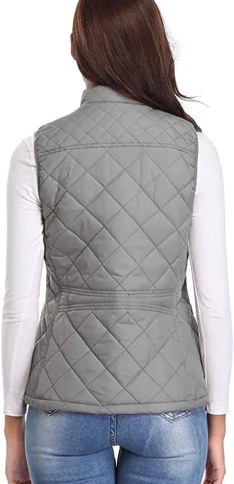 Hulda Quilted Stand Collar Vest Jacket - Light Gray