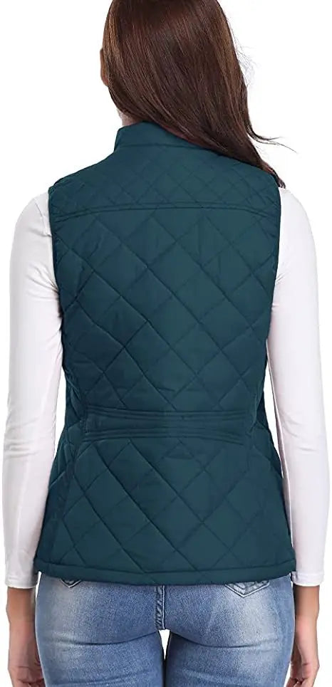 Hulda Quilted Stand Collar Vest Jacket - Teal