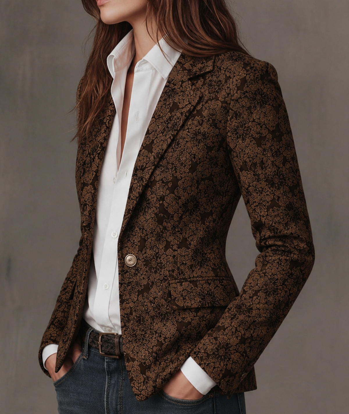 Huxley Paisley Jacquard Fitted Blazer - Brown