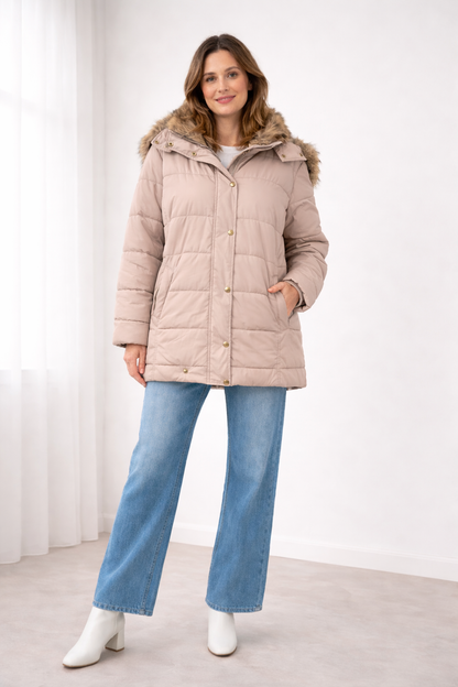 Ilana Faux Fur Hooded Puffer Jacket - Blush Pink