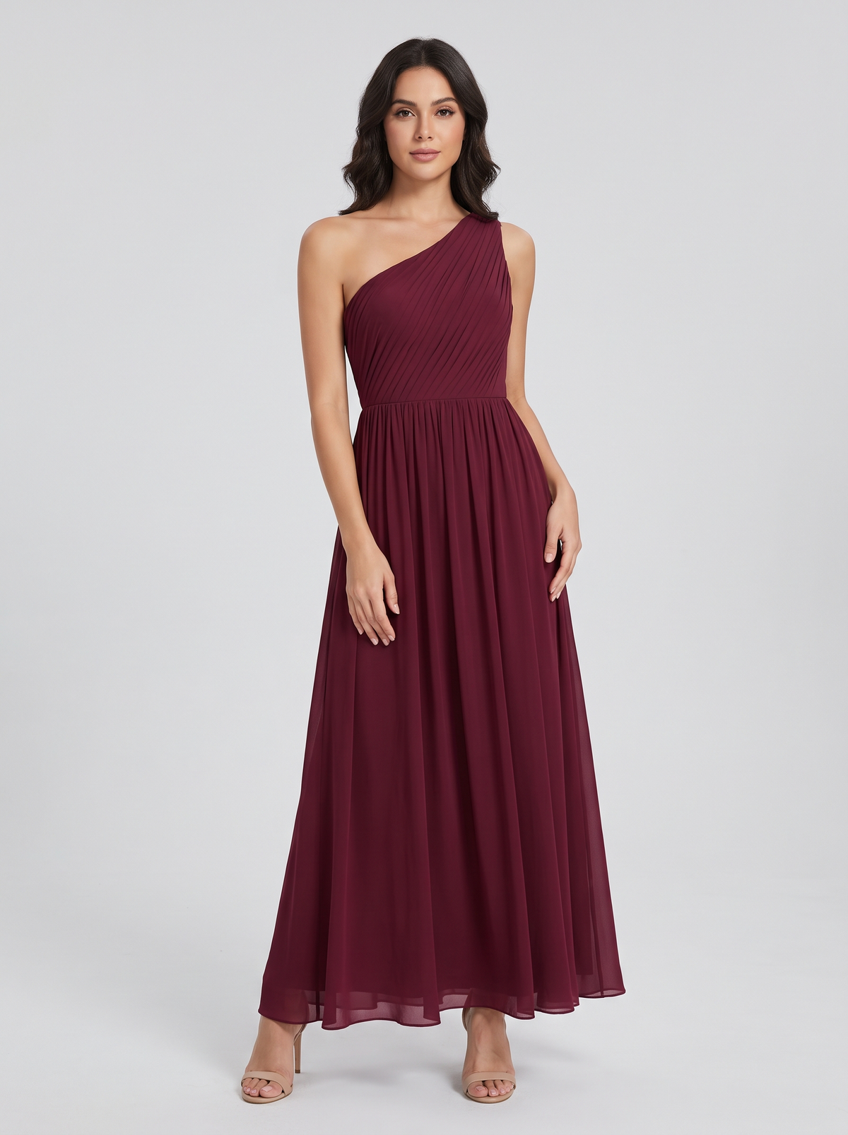 Ilene One Shoulder Tiered Maxi Dress - Burgundy