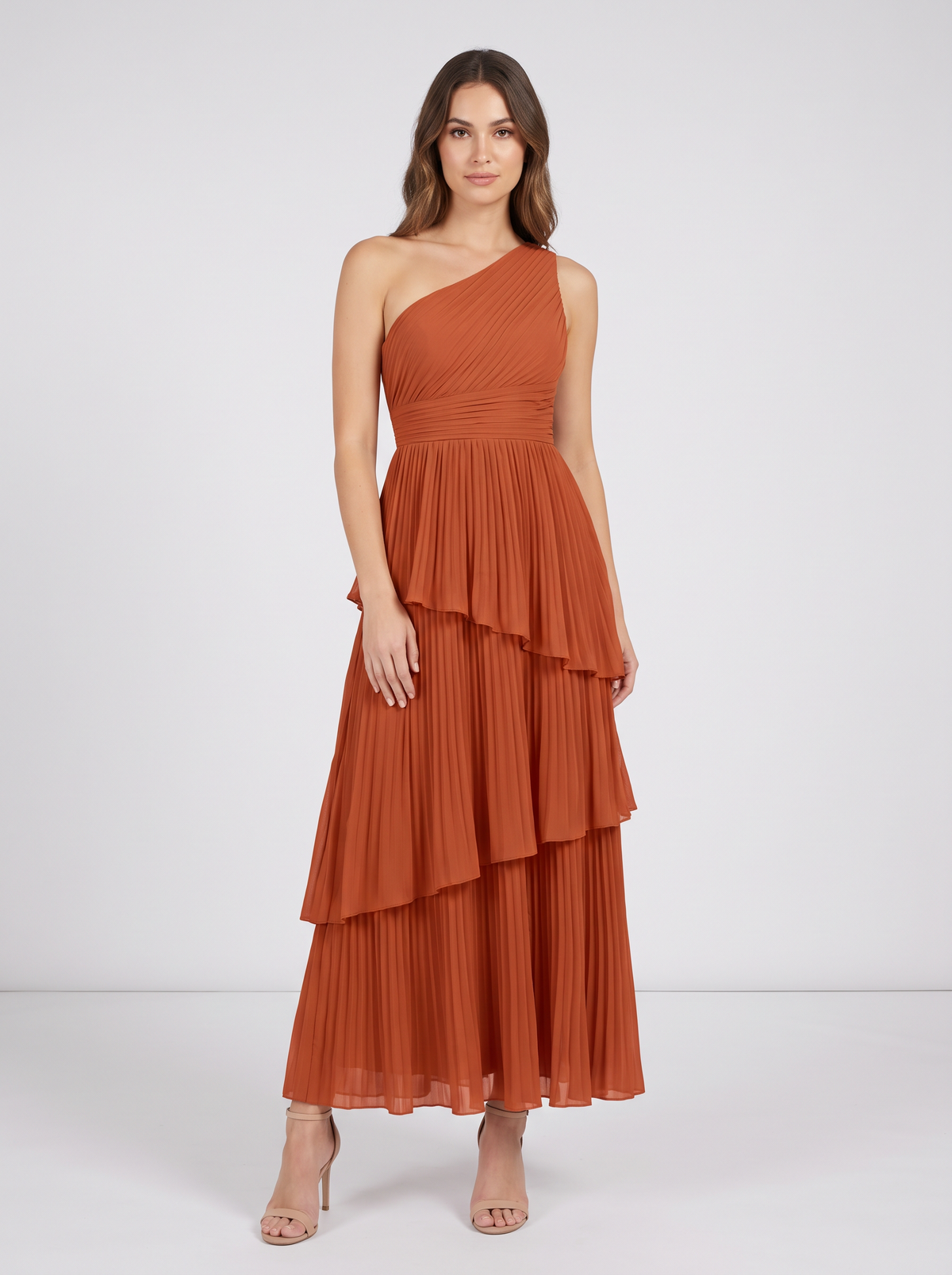 Ilene One Shoulder Tiered Maxi Dress - Burnt Orange
