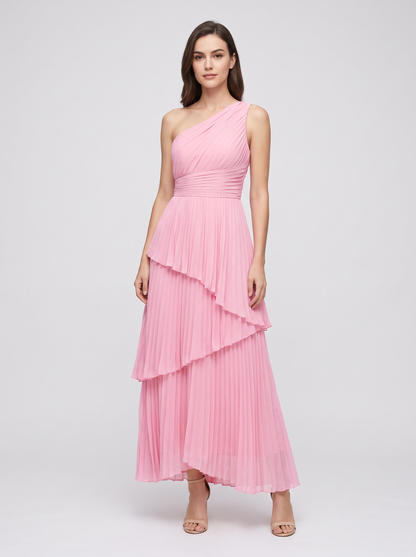 Ilene One Shoulder Tiered Maxi Dress - Candy Pink