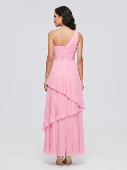 Ilene One Shoulder Tiered Maxi Dress - Candy Pink