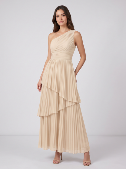 Ilene One Shoulder Tiered Maxi Dress - Champagne