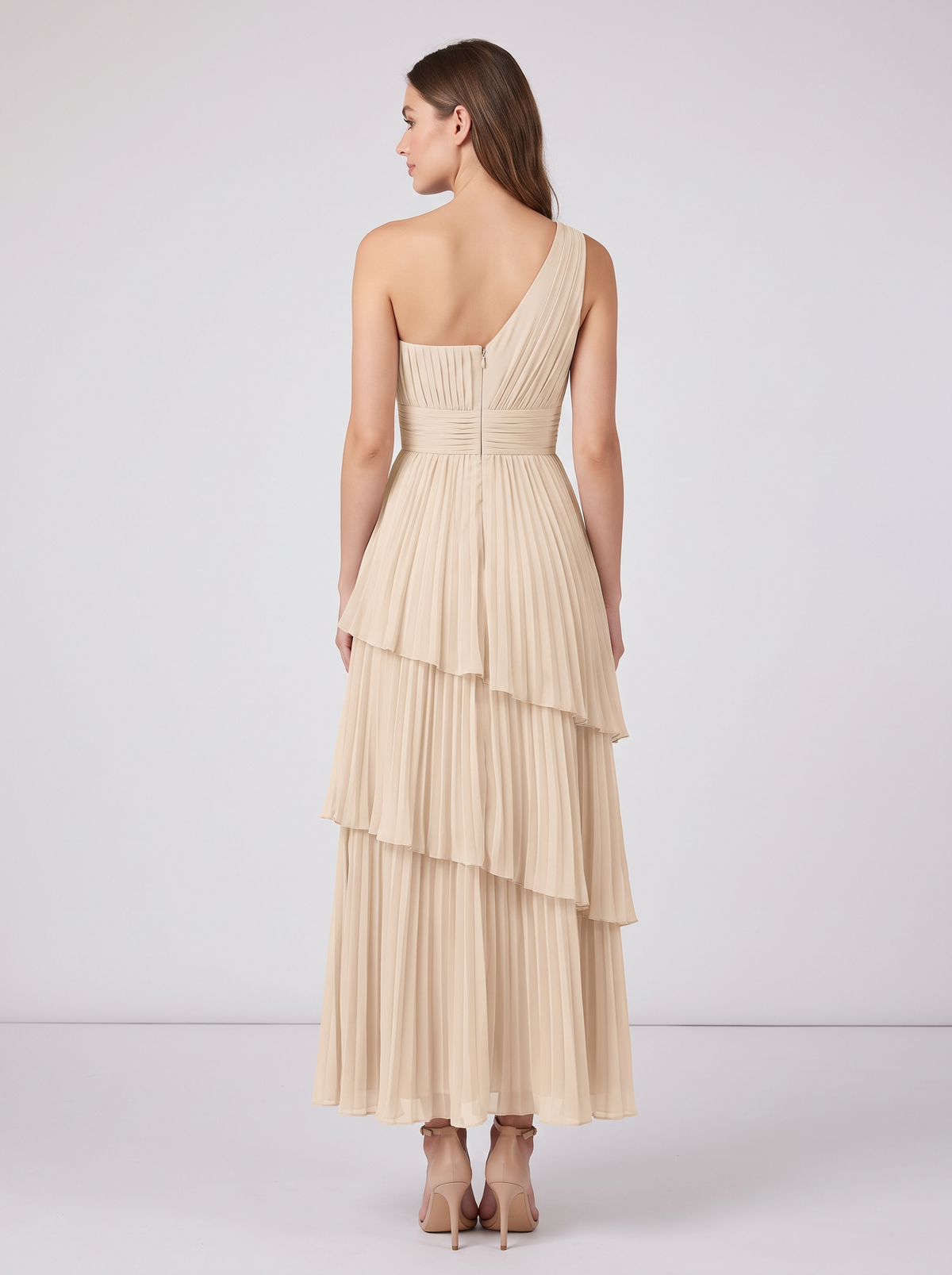 Ilene One Shoulder Tiered Maxi Dress - Champagne