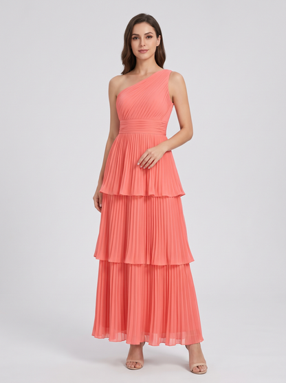 Ilene One Shoulder Tiered Maxi Dress - Coral