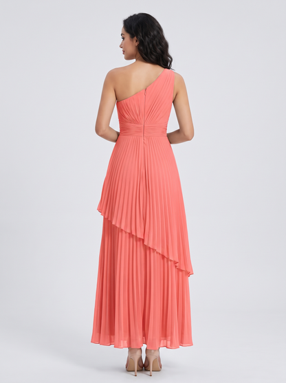 Ilene One Shoulder Tiered Maxi Dress - Coral