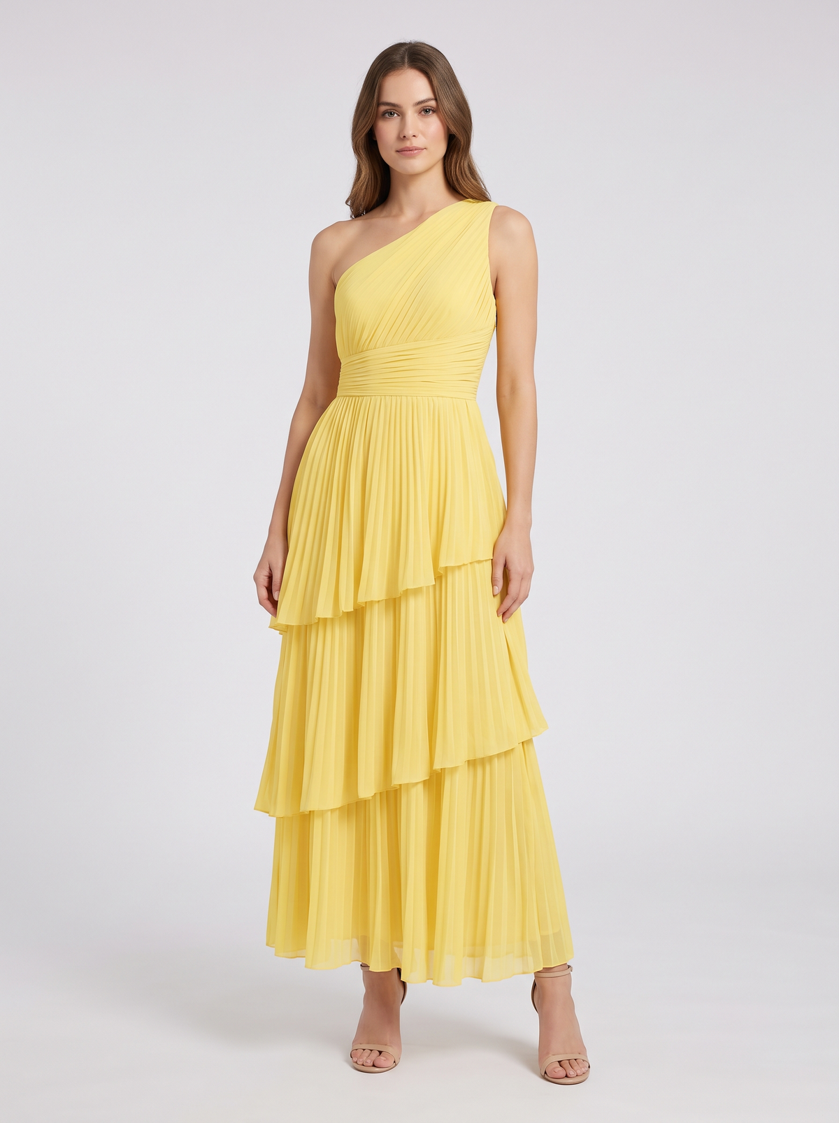 Ilene One Shoulder Tiered Maxi Dress - Daffodil Yellow