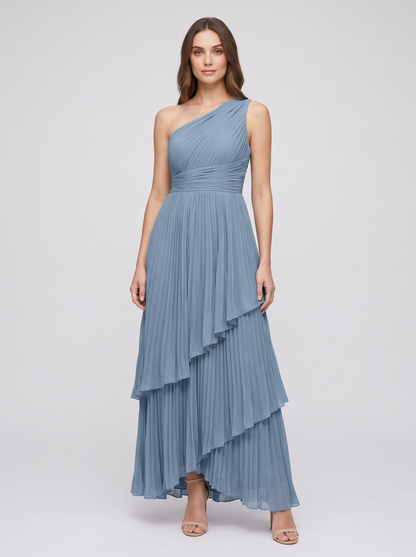 Ilene One Shoulder Tiered Maxi Dress - Dusty Blue