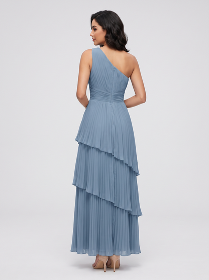 Ilene One Shoulder Tiered Maxi Dress - Dusty Blue