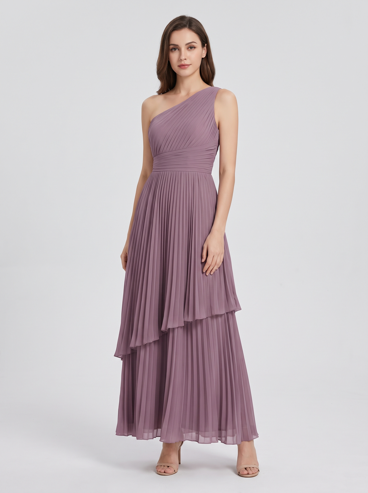 Ilene One Shoulder Tiered Maxi Dress - Dusty Purple