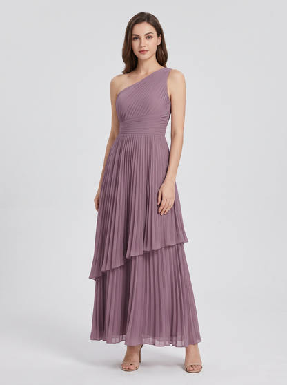 Ilene One Shoulder Tiered Maxi Dress - Dusty Purple