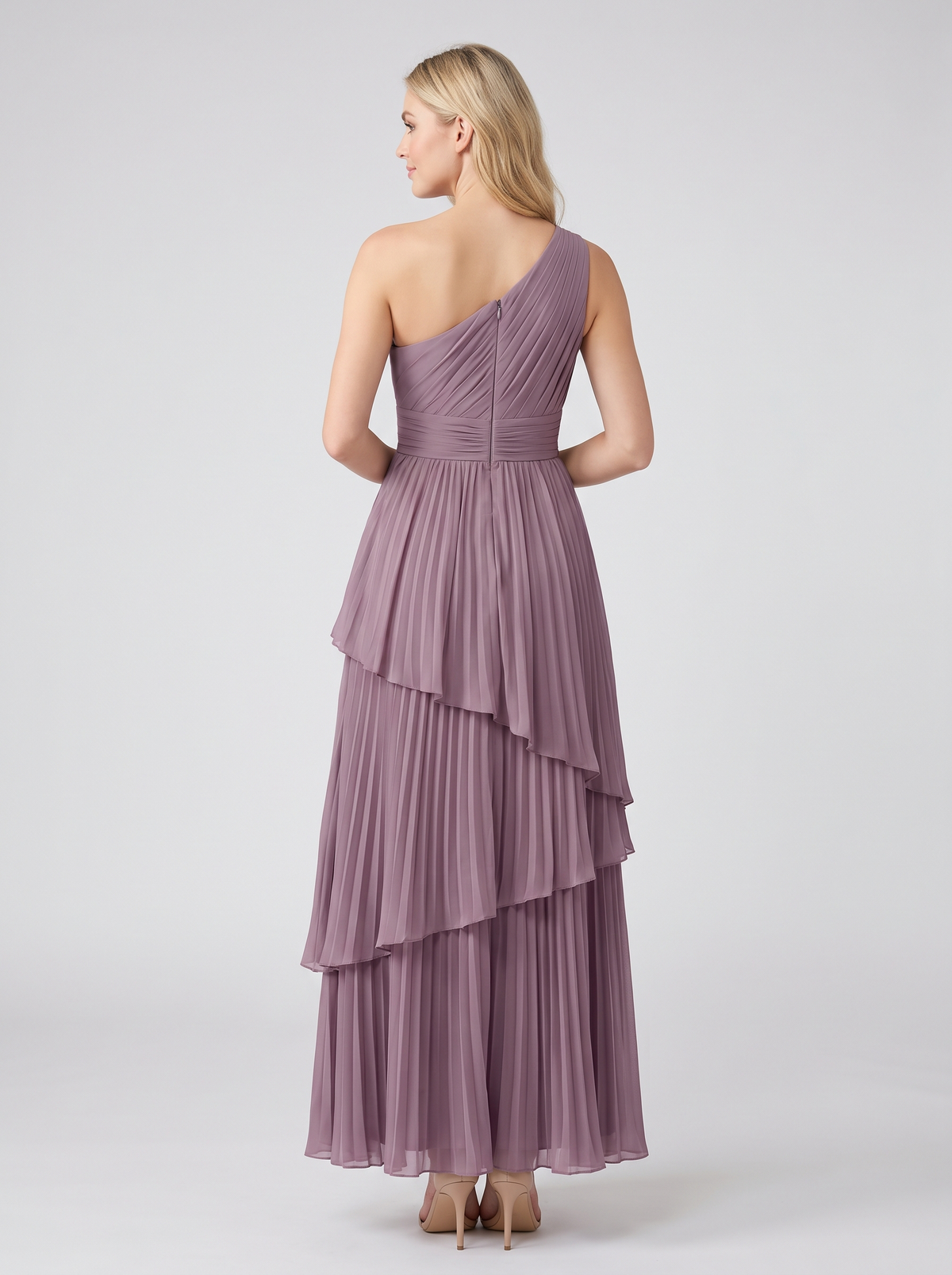 Ilene One Shoulder Tiered Maxi Dress - Dusty Purple