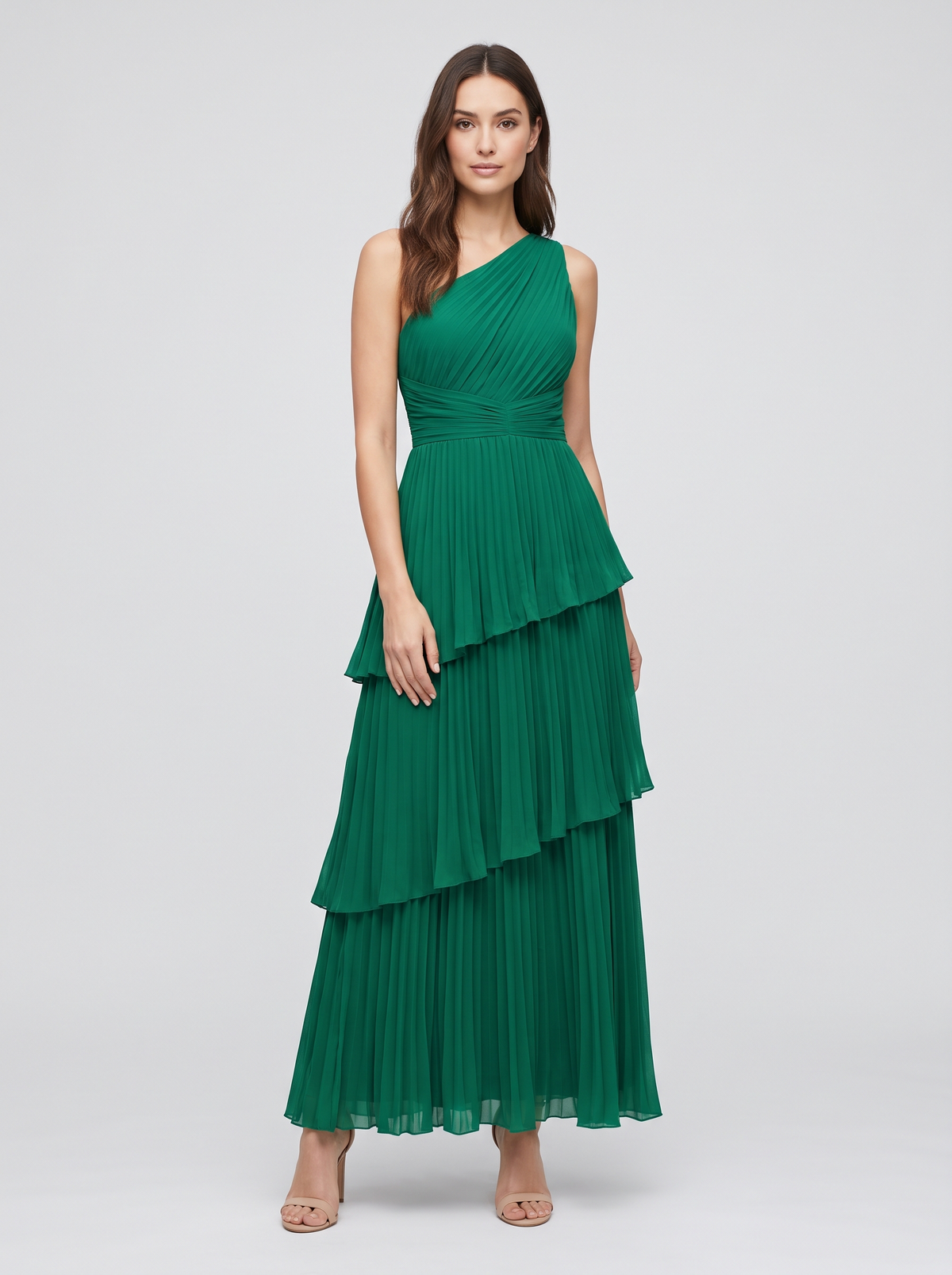 Ilene One Shoulder Tiered Maxi Dress - Emerald Green