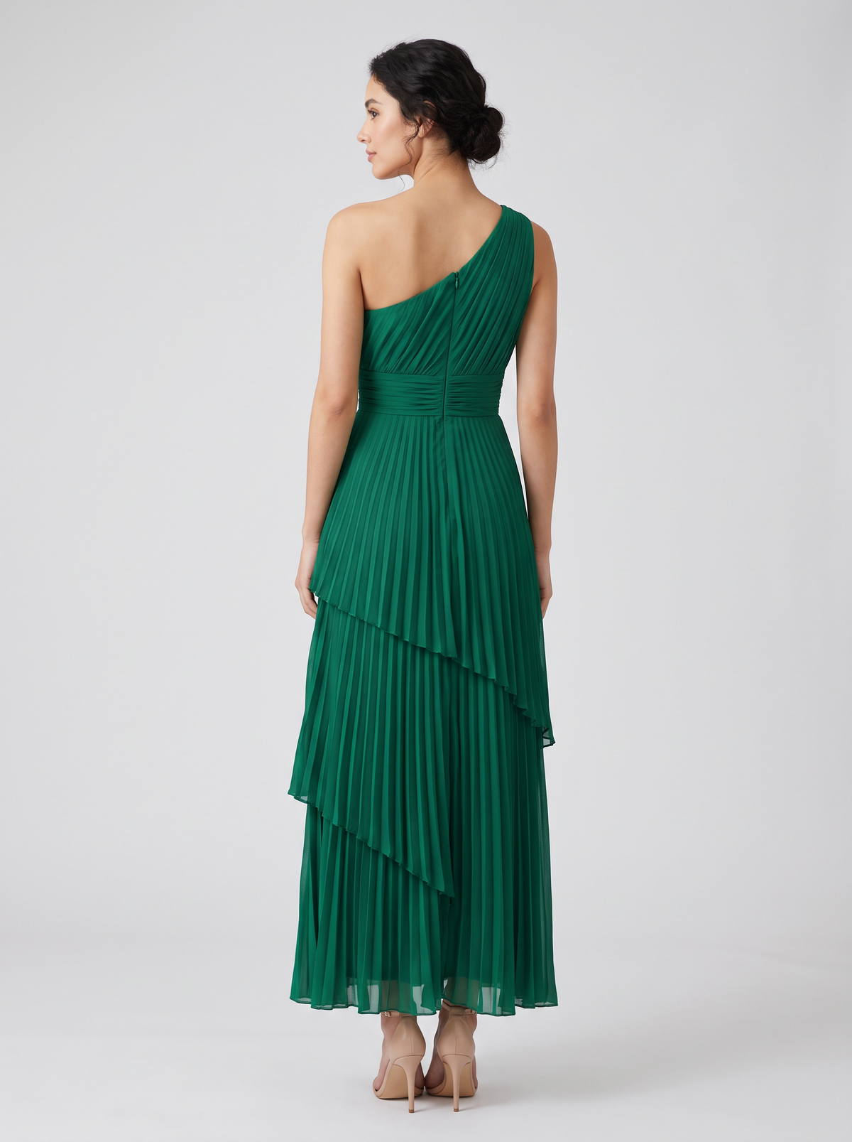 Ilene One Shoulder Tiered Maxi Dress - Emerald Green
