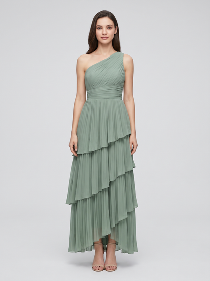 Ilene One Shoulder Tiered Maxi Dress - Eucalyptus Green