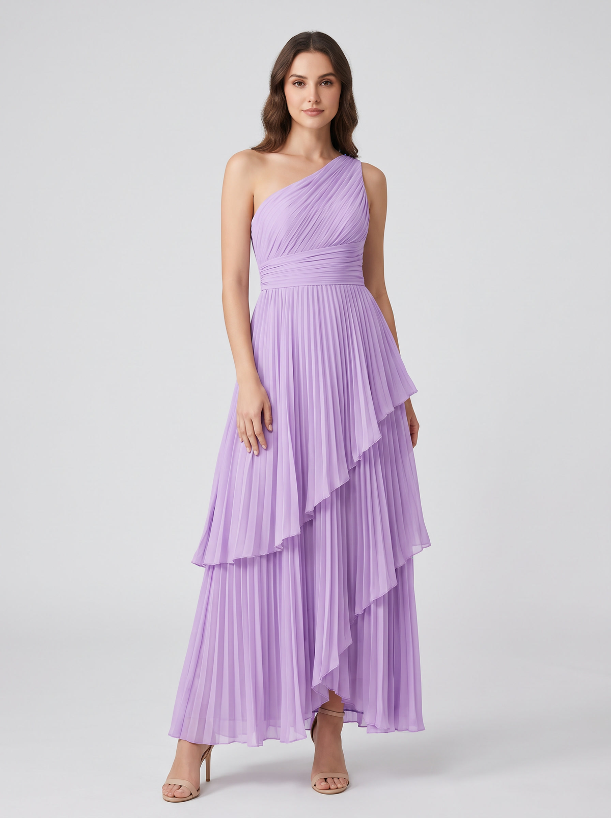 Ilene One Shoulder Tiered Maxi Dress - Lilac
