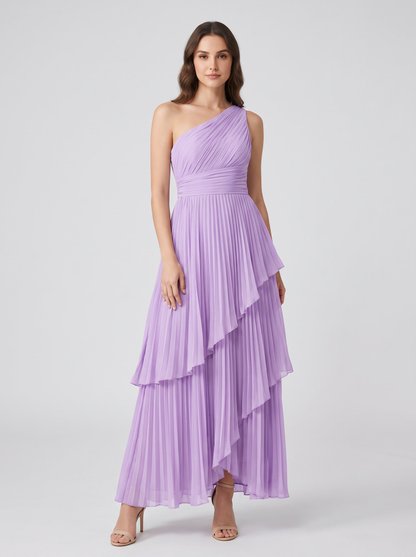 Ilene One Shoulder Tiered Maxi Dress - Lilac