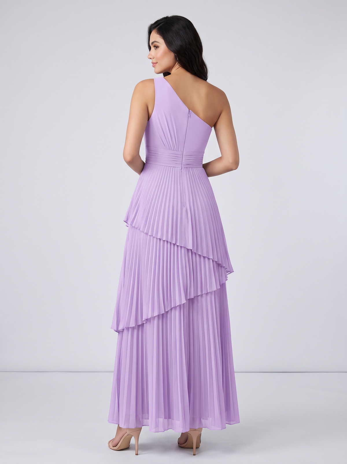 Ilene One Shoulder Tiered Maxi Dress - Lilac