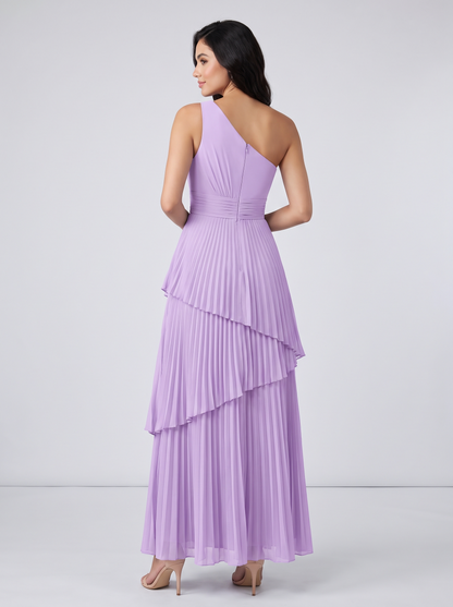 Ilene One Shoulder Tiered Maxi Dress - Lilac