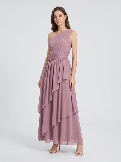 Ilene One Shoulder Tiered Maxi Dress - Mauve
