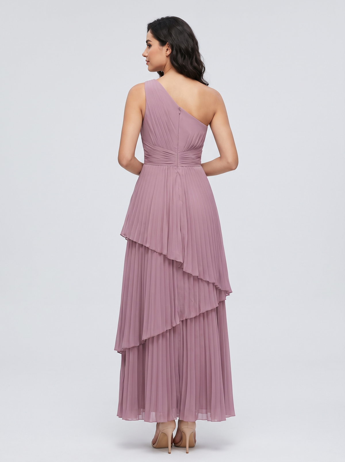 Ilene One Shoulder Tiered Maxi Dress - Mauve