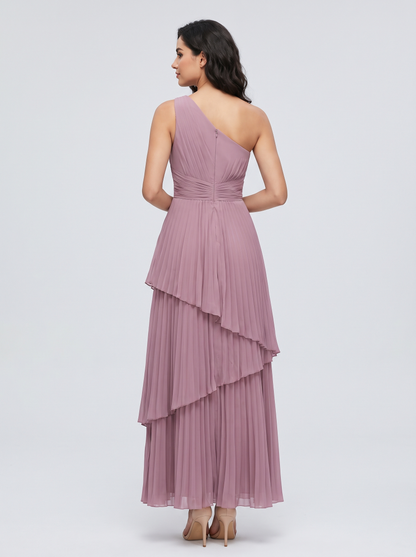 Ilene One Shoulder Tiered Maxi Dress - Mauve