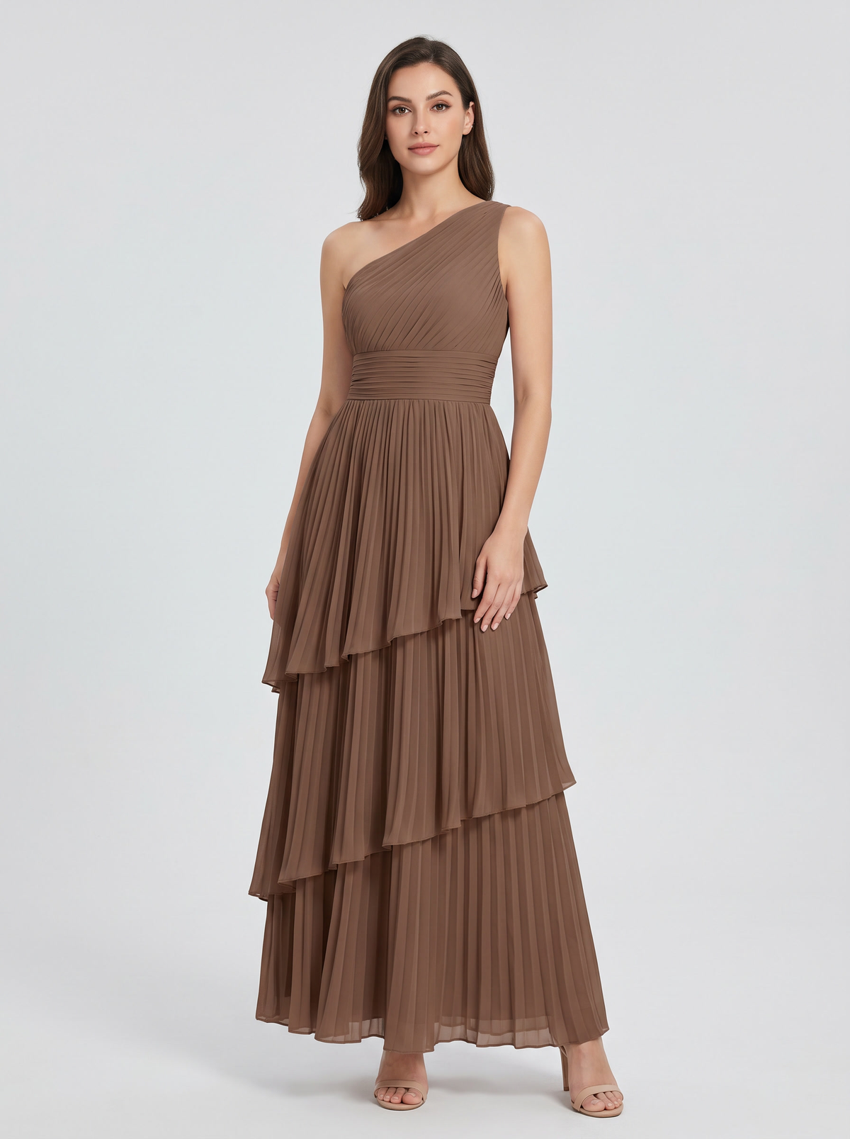 Ilene One Shoulder Tiered Maxi Dress - Mocha