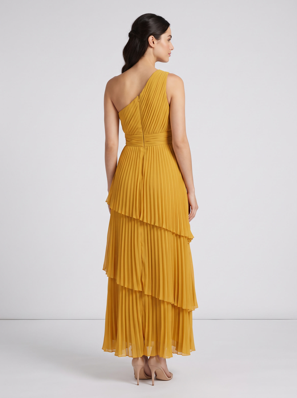 Ilene One Shoulder Tiered Maxi Dress - Mustard