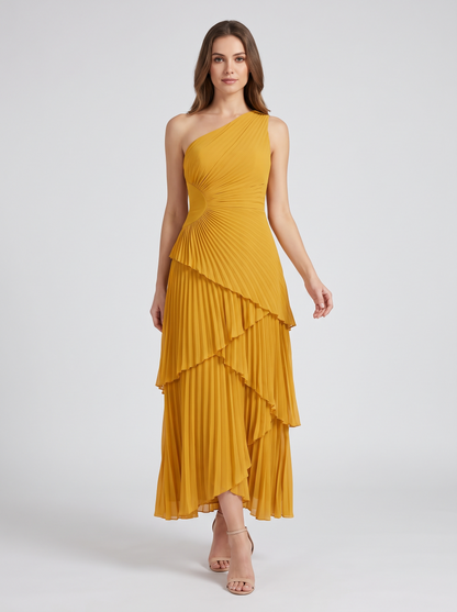 Ilene One Shoulder Tiered Maxi Dress - Mustard