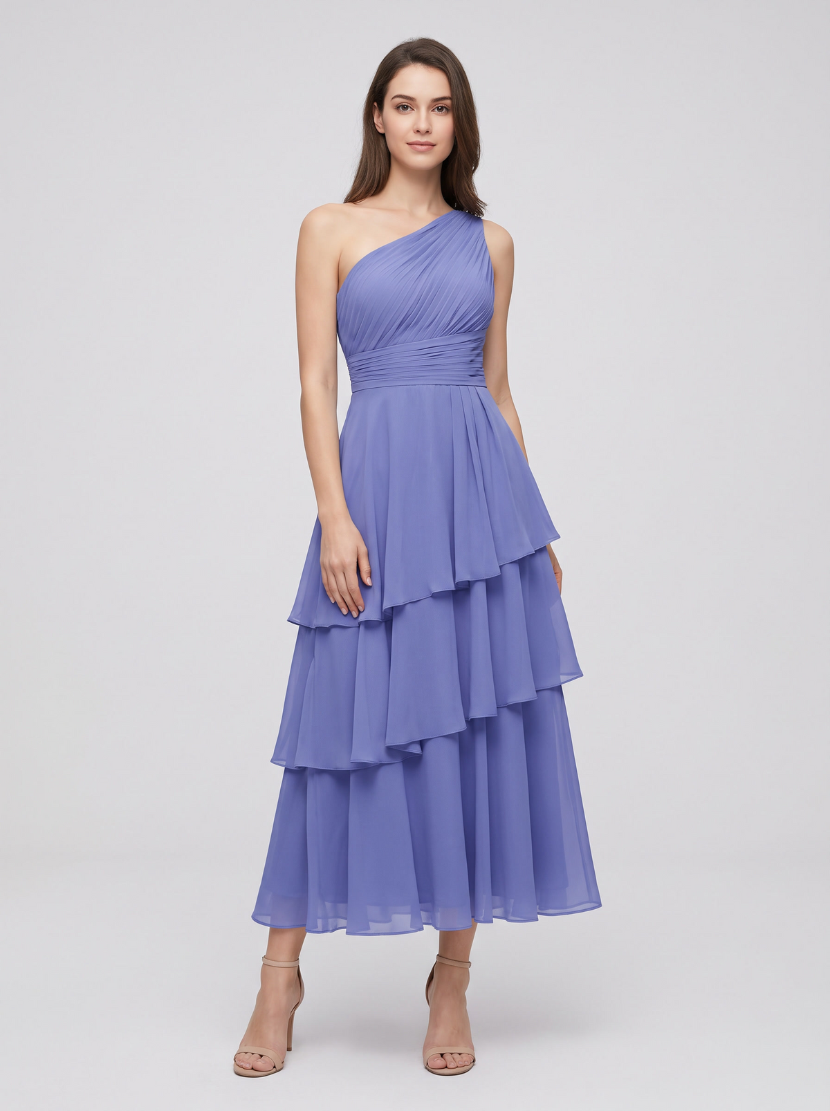 Ilene One Shoulder Tiered Maxi Dress - Periwinkle